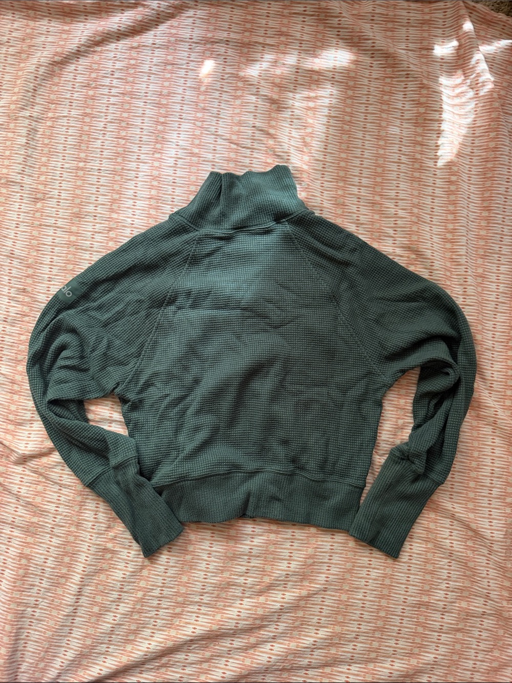 ALO Yoga Waffle Mock Neck Sweater in Dark Green